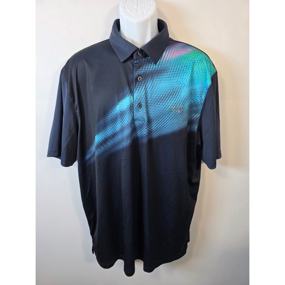 Greg Norman Mens Black Blue Teal Graphic Performance Golf Polo Shirt XXL
